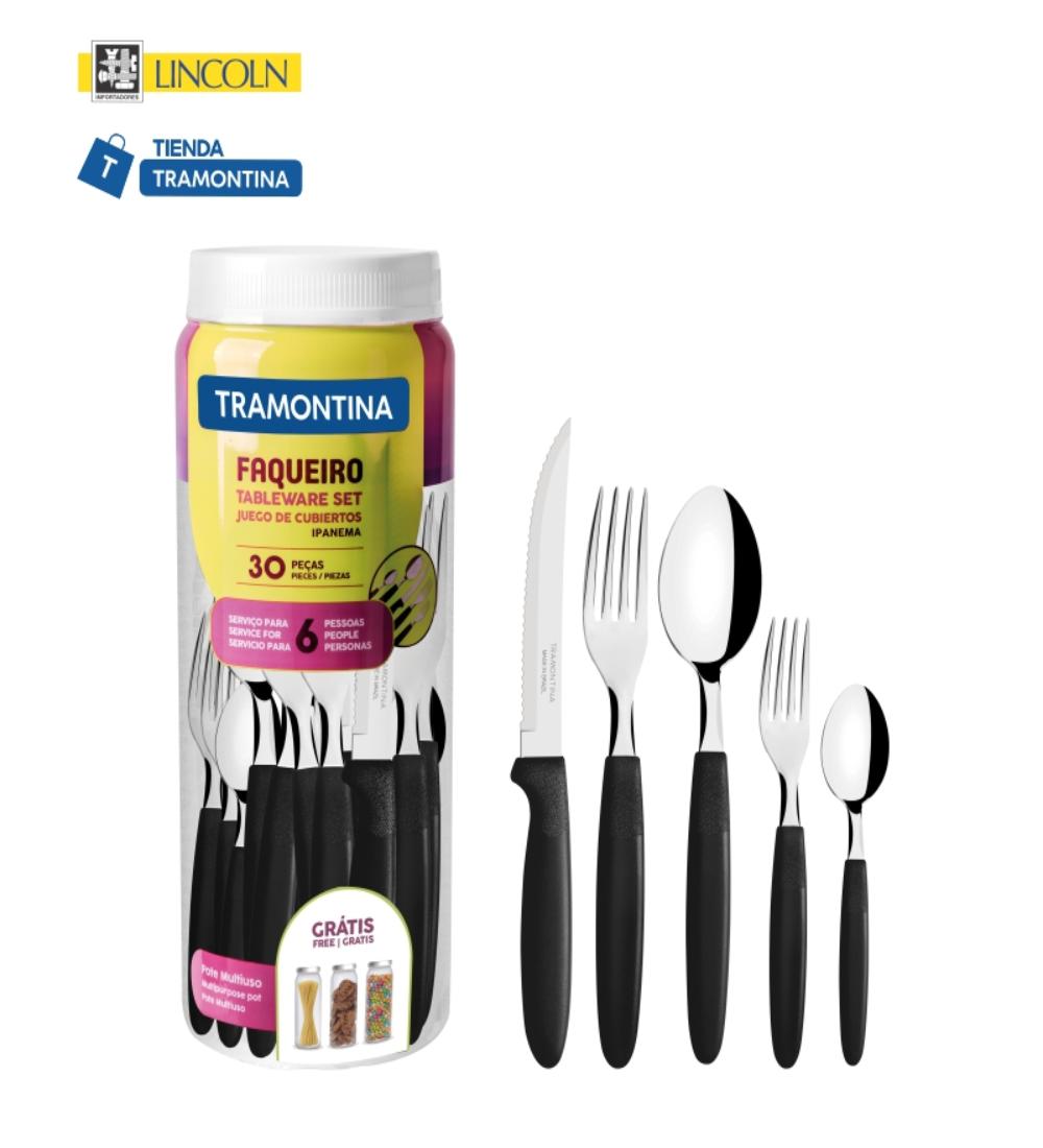 POTE DE CUBIERTOS IPANEMA NEGRO Tramontina 30 piezas